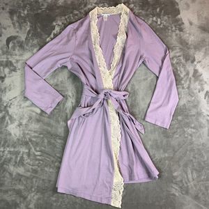 Eberjey Robe Womens Medium Purple Kimono Lace Feminine Romantic